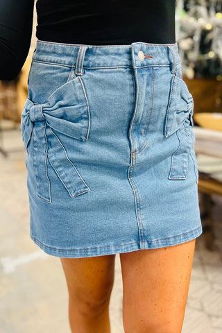 Luke & Estelle Bow Down Denim Mini Skirt