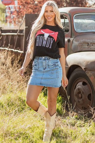 Luke & Estelle Bow Down Denim Mini Skirt