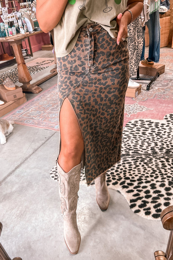 LC78112Luke &; Estelle “Run Wild” Leopard Denim Midi Skirt