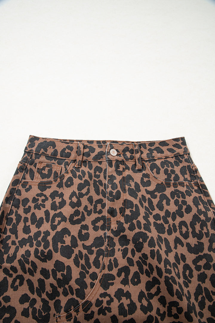 LC78112Luke &; Estelle “Run Wild” Leopard Denim Midi Skirt