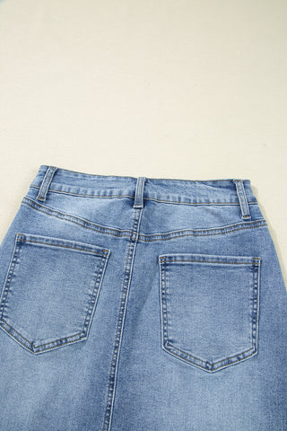 Luke & Estelle “Wild At Heart” Distressed Midi Denim Skirt – BHB Boutique Exclusive
