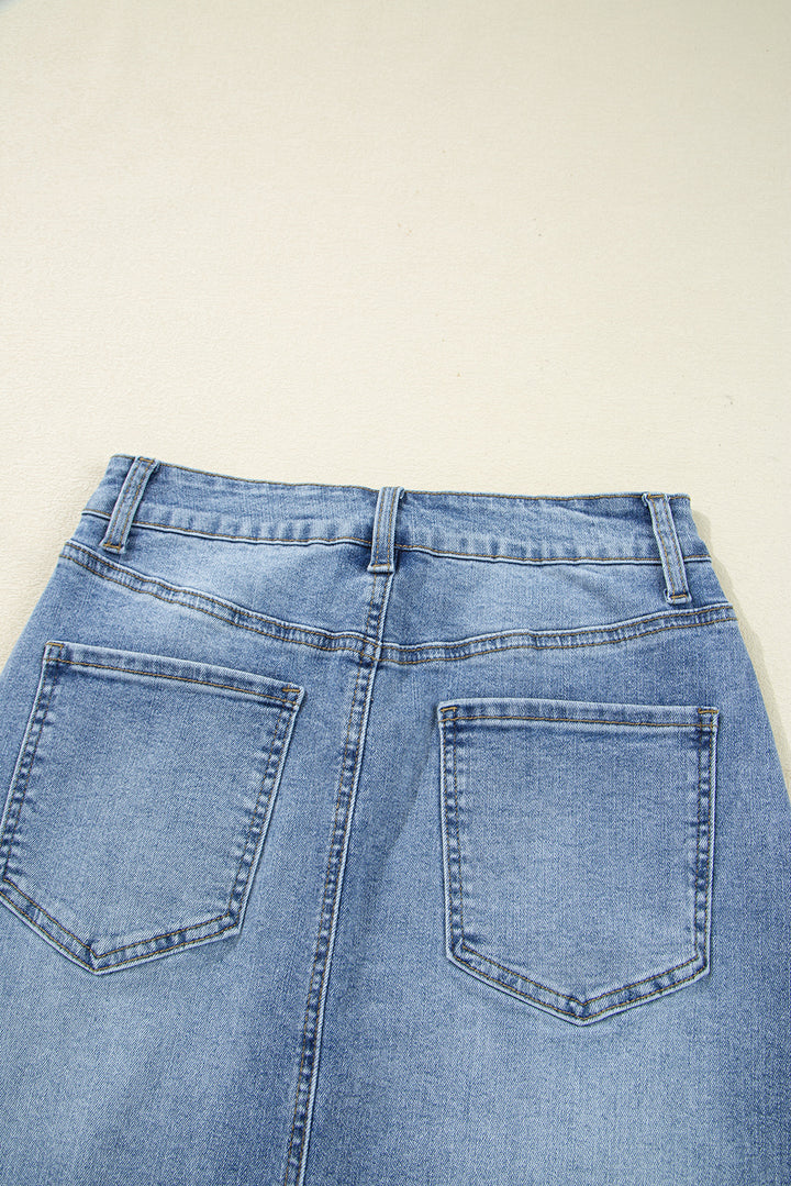 Luke & Estelle “Wild At Heart” Distressed Midi Denim Skirt – BHB Boutique Exclusive