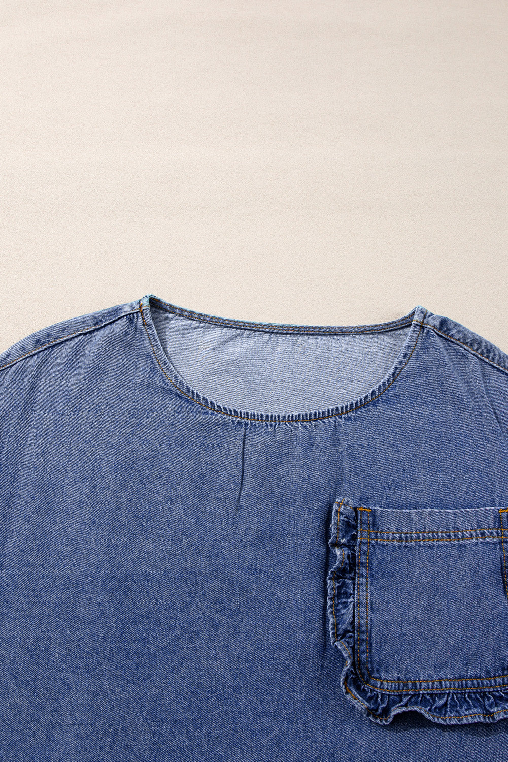 Sweet Vintage Ruffle Pocket Denim Top