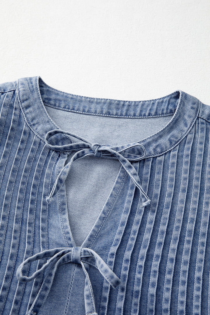 Denim Daydream Pintuck Tie Blouse 💙