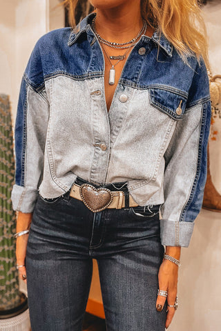 Wild Heart Two-Tone Denim Button Up