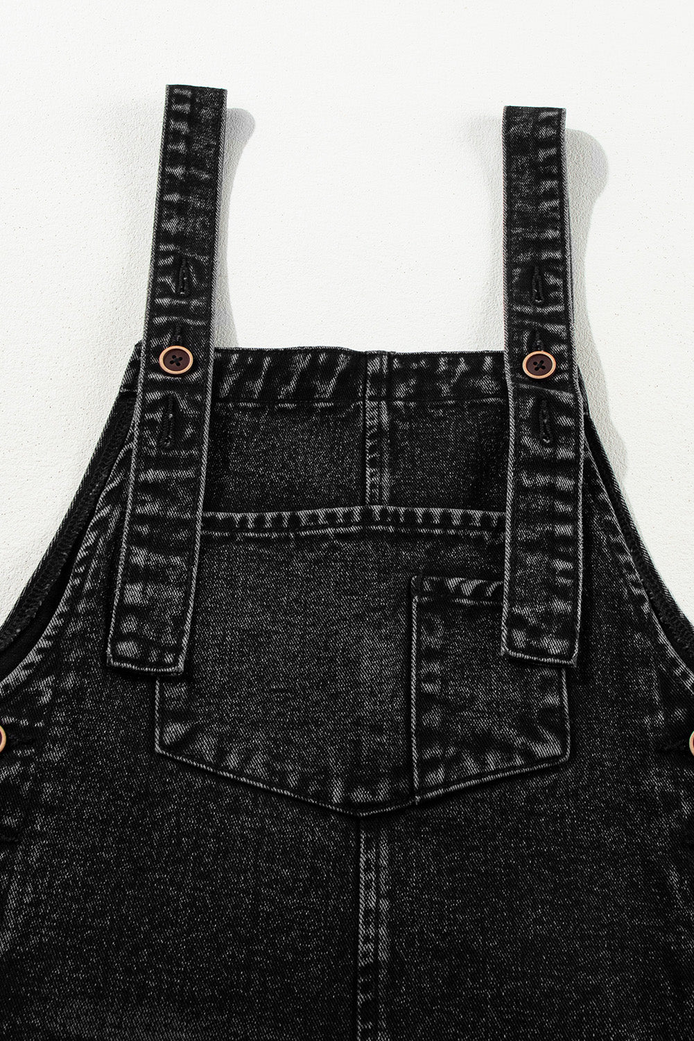 Charcoal Stone Washed Distressed Bib Pocket Wide Leg Denim Overall Tie Straps