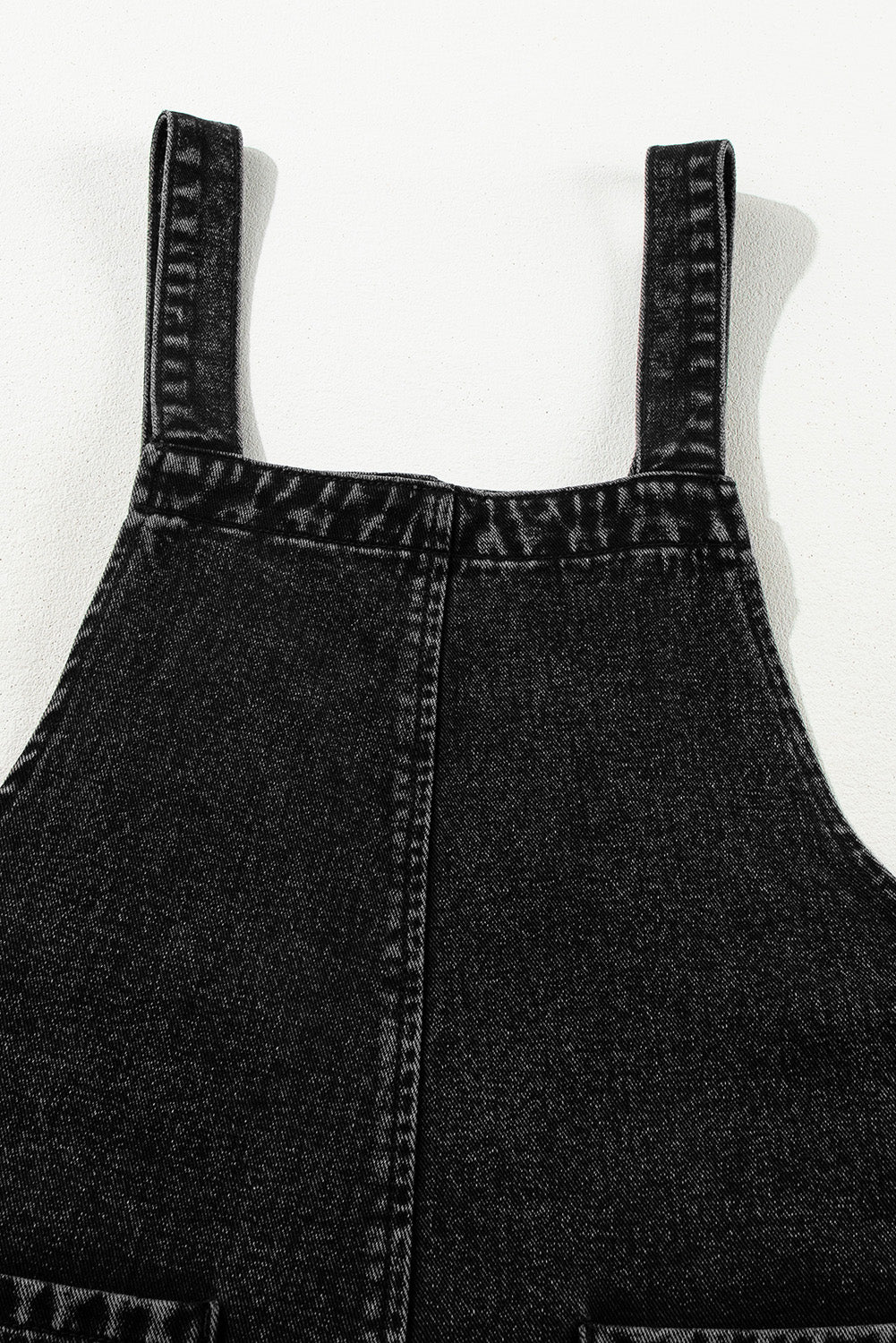 Charcoal Stone Washed Distressed Bib Pocket Wide Leg Denim Overall Tie Straps