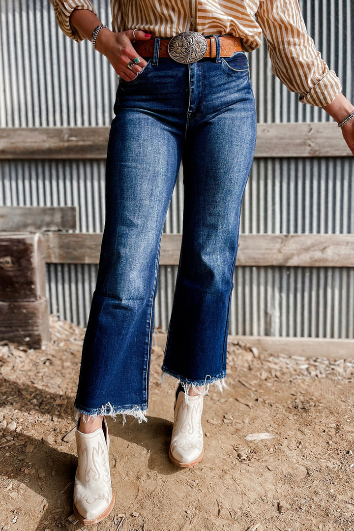 High Noon Vintage Flare Jeans – Raw Hem Denim
