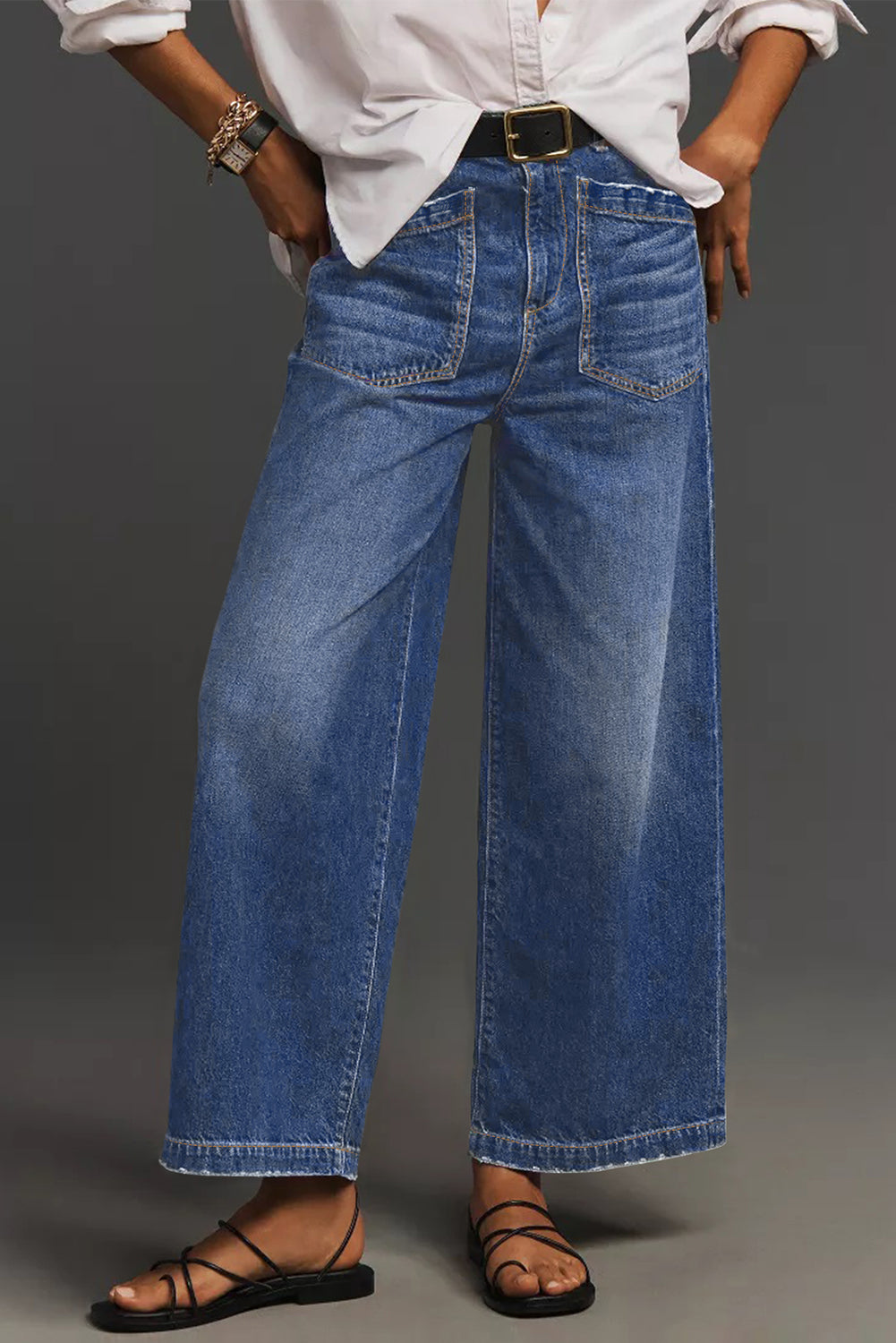 City-Cool Patch Pocket Wide-Leg Jeans