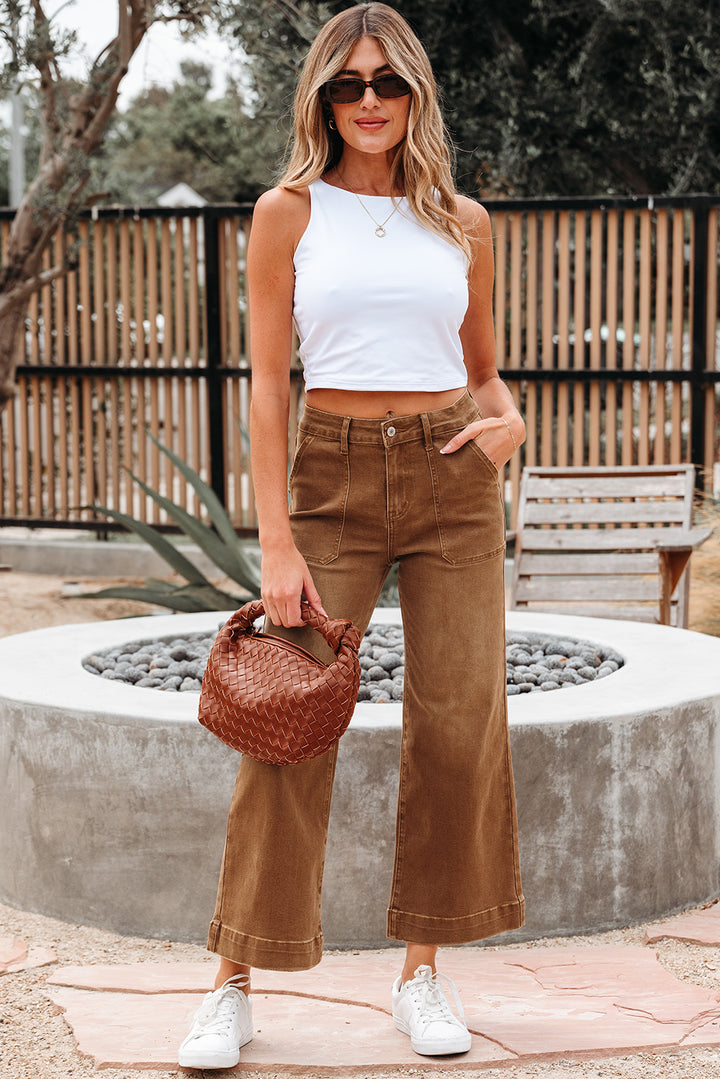 Trailblazer High-Rise Cropped Wide-Leg Jeans – Caramel