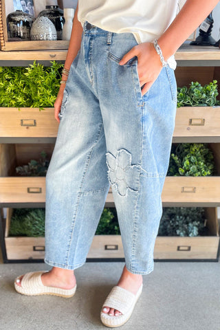 Petal & Play Patch Barrel Cropped Jeans