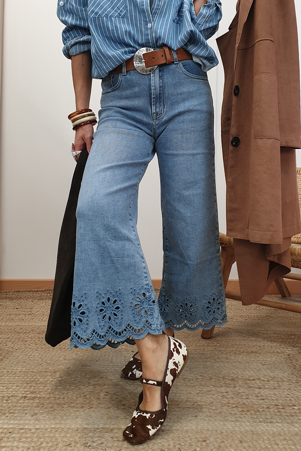 High Society Eyelet Denim – Wide-Leg Statement Jean