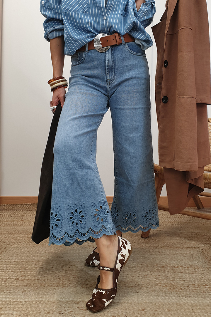 High Society Eyelet Denim – Wide-Leg Statement Jean