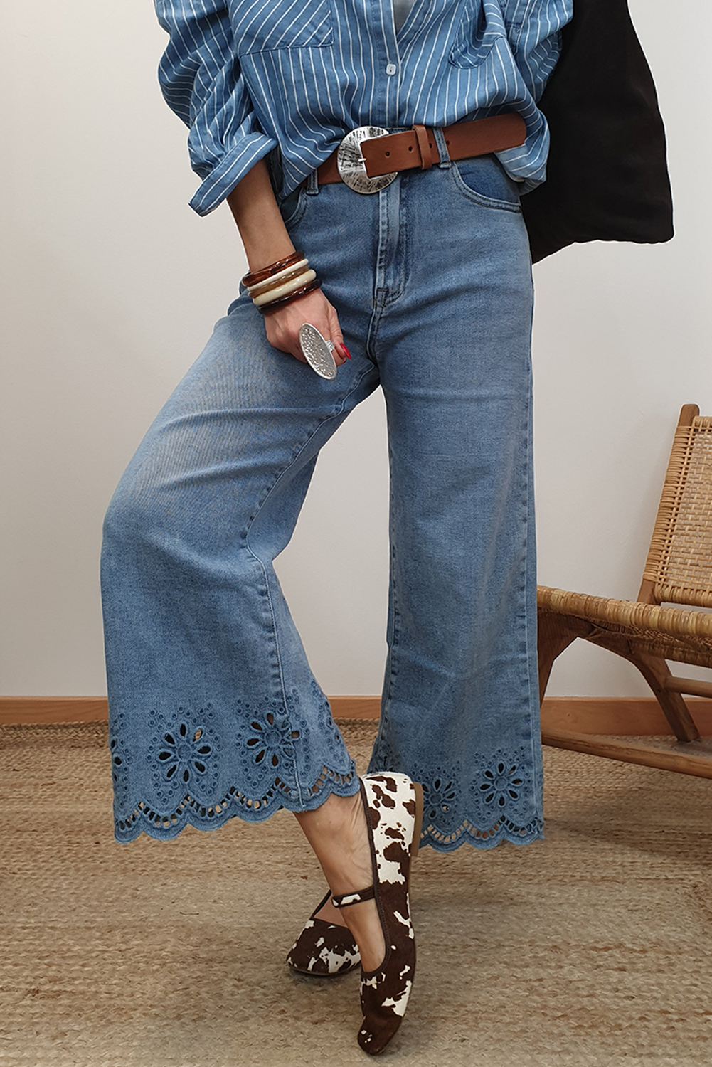 High Society Eyelet Denim – Wide-Leg Statement Jean
