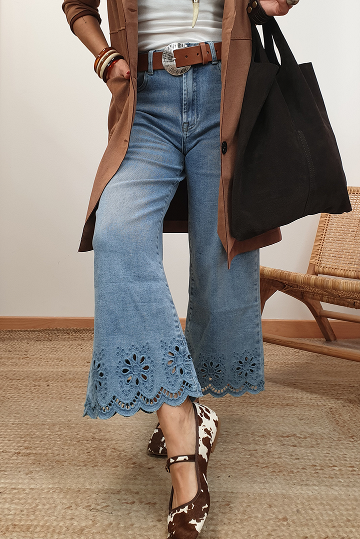 High Society Eyelet Denim – Wide-Leg Statement Jean