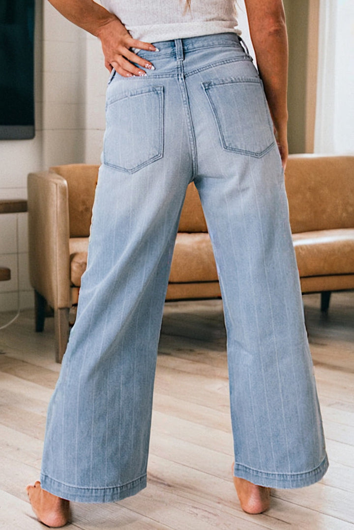 Luke & Estelle “Pinstripe Perfection” Button Fly Cropped Wide Leg Jeans 👖✨