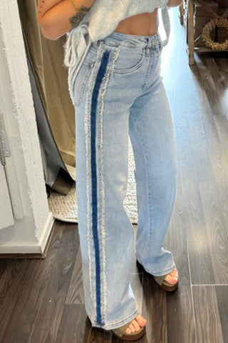Luke & Estelle | Raw Edge Contrast Stripe Denim