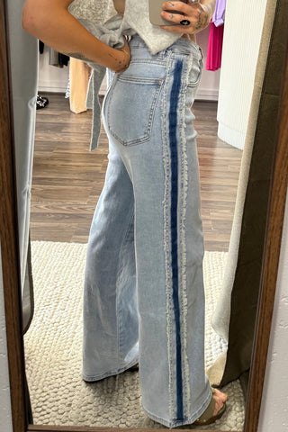 Luke & Estelle | Raw Edge Contrast Stripe Denim