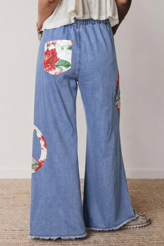 Flower Child Peace Patch Wide Leg Jeans