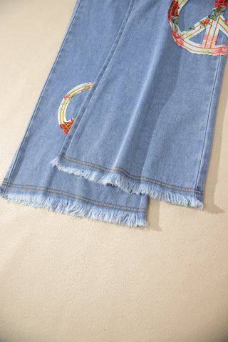 Flower Child Peace Patch Wide Leg Jeans