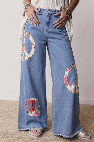 Flower Child Peace Patch Wide Leg Jeans