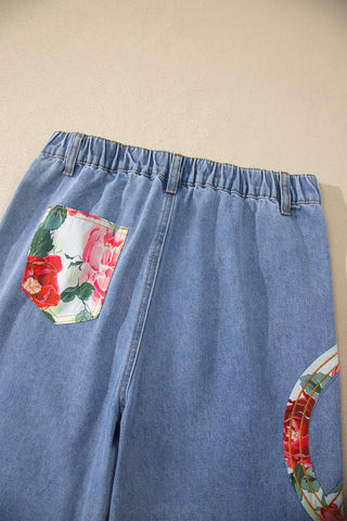 Flower Child Peace Patch Wide Leg Jeans