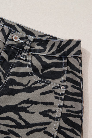 Savannah Luxe Zebra High-Rise Barrel Leg Denim