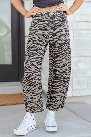 Savannah Luxe Zebra High-Rise Barrel Leg Denim