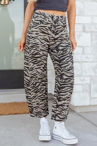 Savannah Luxe Zebra High-Rise Barrel Leg Denim