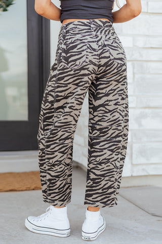 Savannah Luxe Zebra High-Rise Barrel Leg Denim