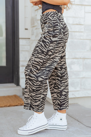 Savannah Luxe Zebra High-Rise Barrel Leg Denim