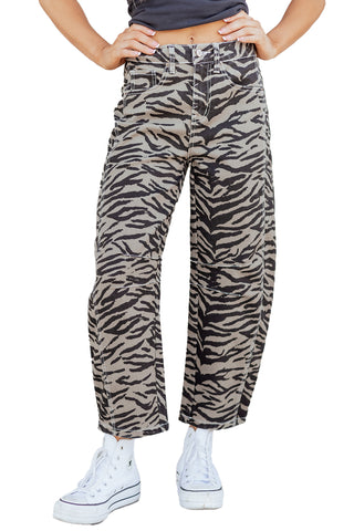 Savannah Luxe Zebra High-Rise Barrel Leg Denim