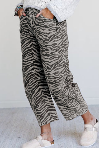 Savannah Luxe Zebra High-Rise Barrel Leg Denim