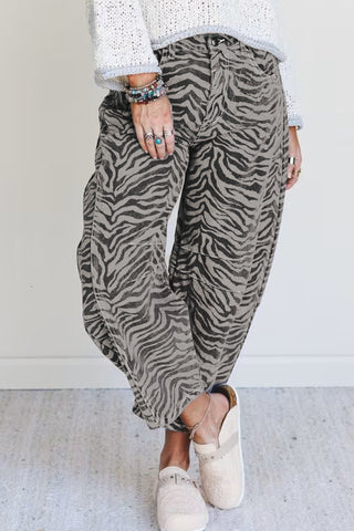 Savannah Luxe Zebra High-Rise Barrel Leg Denim