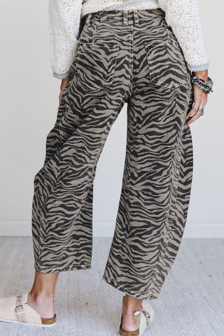 Savannah Luxe Zebra High-Rise Barrel Leg Denim