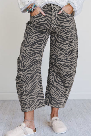 Savannah Luxe Zebra High-Rise Barrel Leg Denim