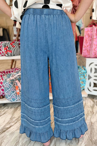 Prairie Belle Ruffle Hem Denim Pants by Luke & Estelle
