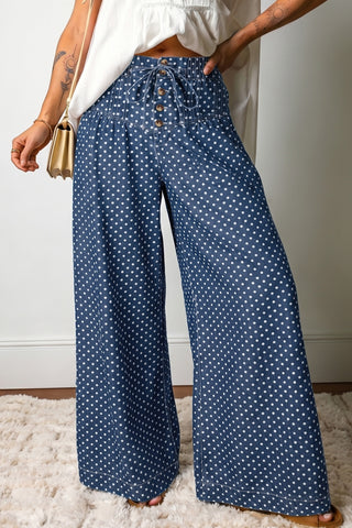 Luke & Estelle Penny Dot Pleated Wide Leg Jeans