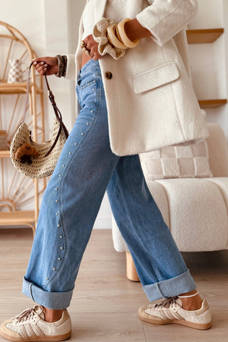 Twilight Wash Rivet Side Seam Straight Leg Jeans