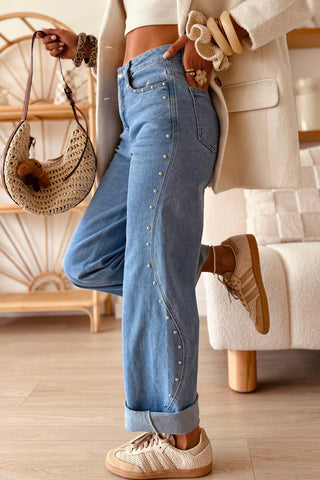 Twilight Wash Rivet Side Seam Straight Leg Jeans