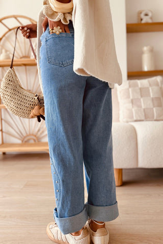 Twilight Wash Rivet Side Seam Straight Leg Jeans