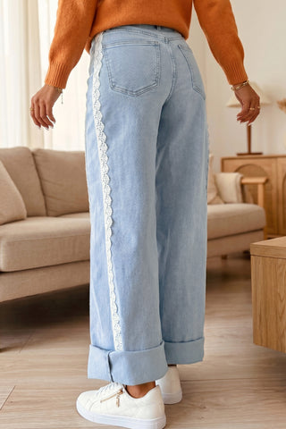 Chantilly Lace Trim Wide Leg Jeans