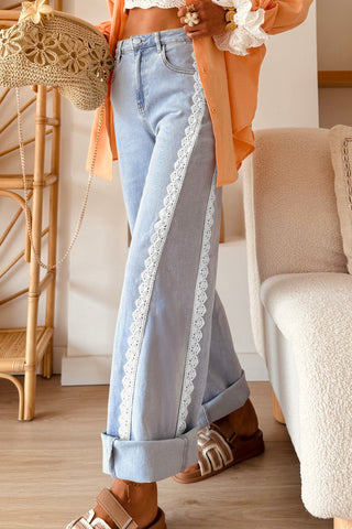 Chantilly Lace Trim Wide Leg Jeans
