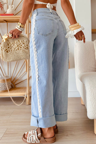 Chantilly Lace Trim Wide Leg Jeans