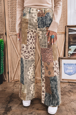 Heirloom Quilt Patchwork Wide Leg Jeans