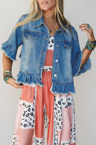 Magnolia Ruffle Hem Half Sleeve Denim Jacket