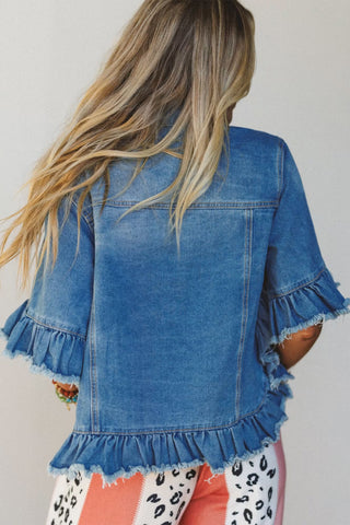 Magnolia Ruffle Hem Half Sleeve Denim Jacket