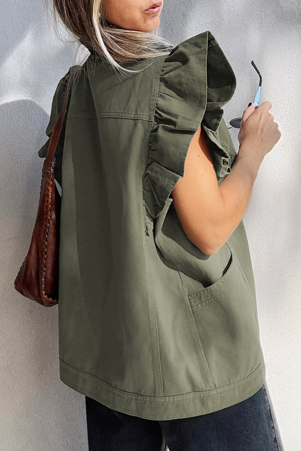 Ruffle Up Utility Vest – Olive Luxe Edition