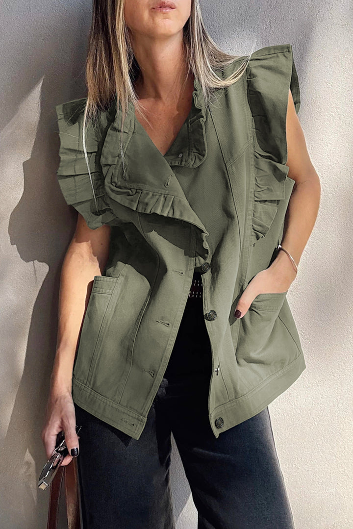 Ruffle Up Utility Vest – Olive Luxe Edition