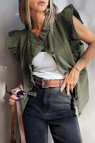 Ruffle Up Utility Vest – Olive Luxe Edition